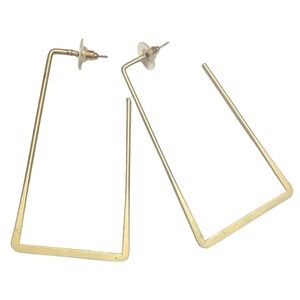 Vintage Brushed Gold Geometric Rectangle 3” Hoop Earrings